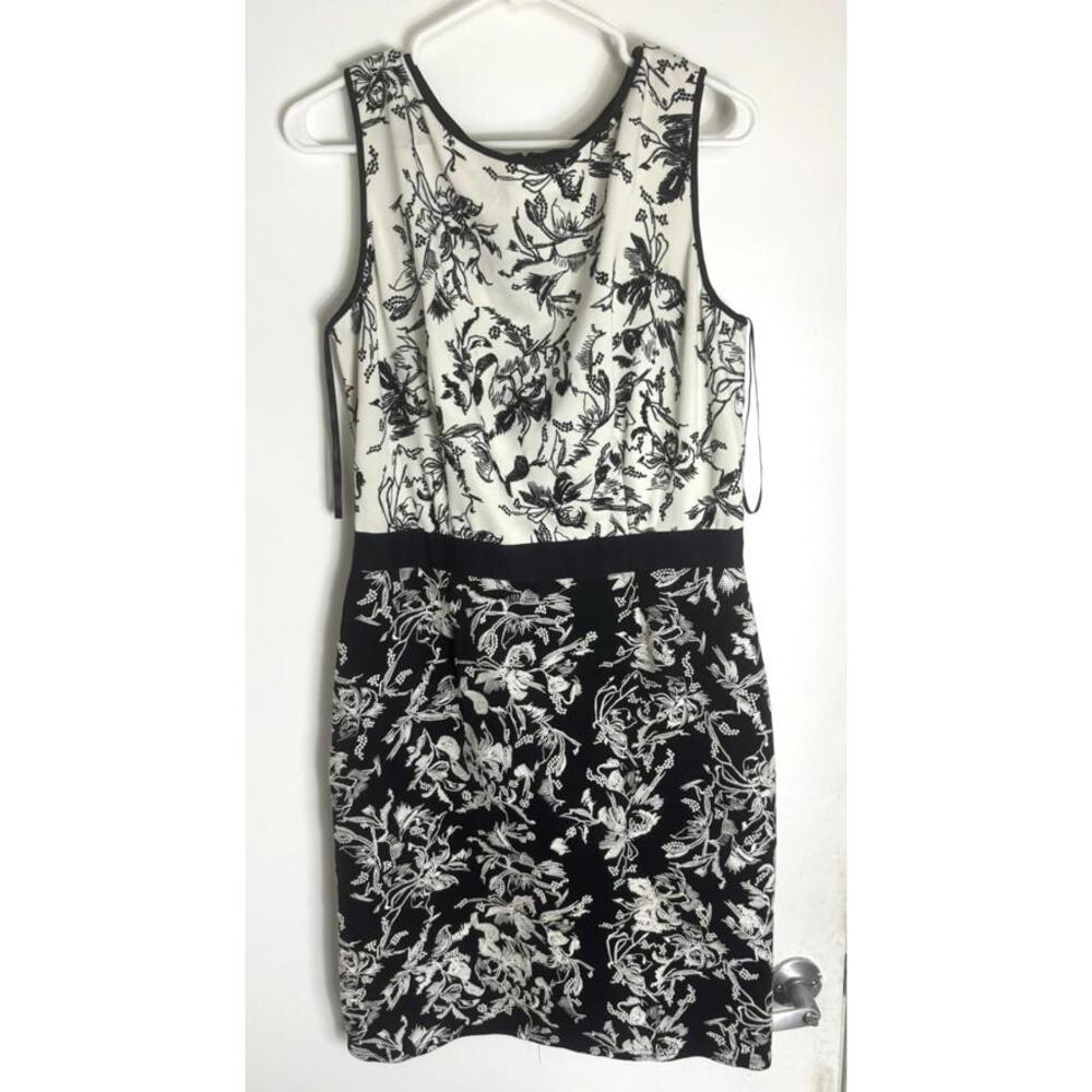 Tadashi Shoji Black & White Embroidered Floral Sleeveless Sheath Dress Sz XL